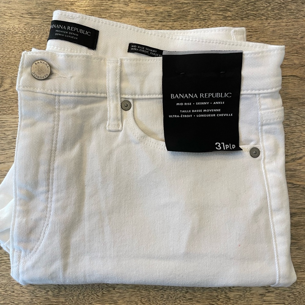 Banana 🍌 Republic White Denim mid rise skinny ankle Jeans 31p (2421)